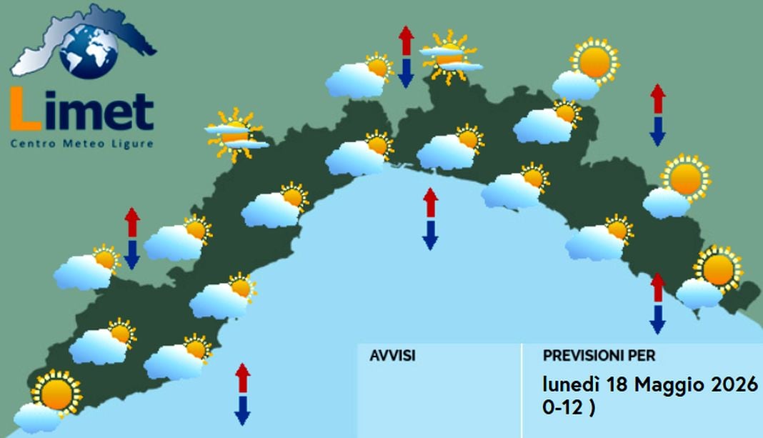 Meteo Liguria, temporanea instabilità prima del bel tempo stabile meteo liguria lunedì 18 maggio 2026