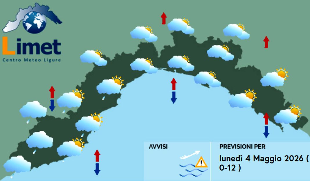 Meteo Liguria, inizio settimana con nuvole e pioggia meteo liguria lunedì 4 maggio 2026