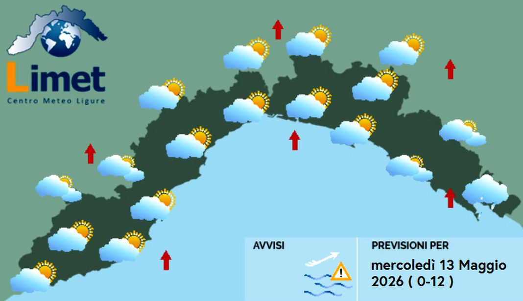 Meteo Liguria, torna l’instabilità e le nuvole meteo liguria mercoledì 13 maggio 2026