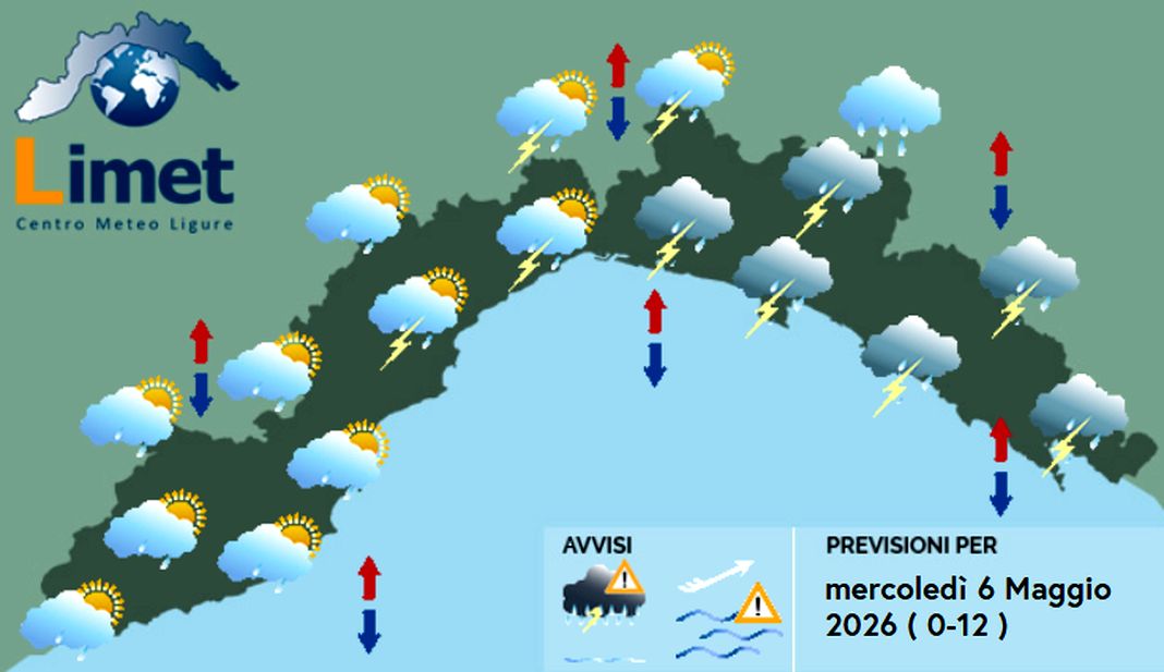 Meteo Liguria, ancora nuvole e pioggia ma nel pomeriggio migliora meteo Liguria mercoledì 6 maggio 2026