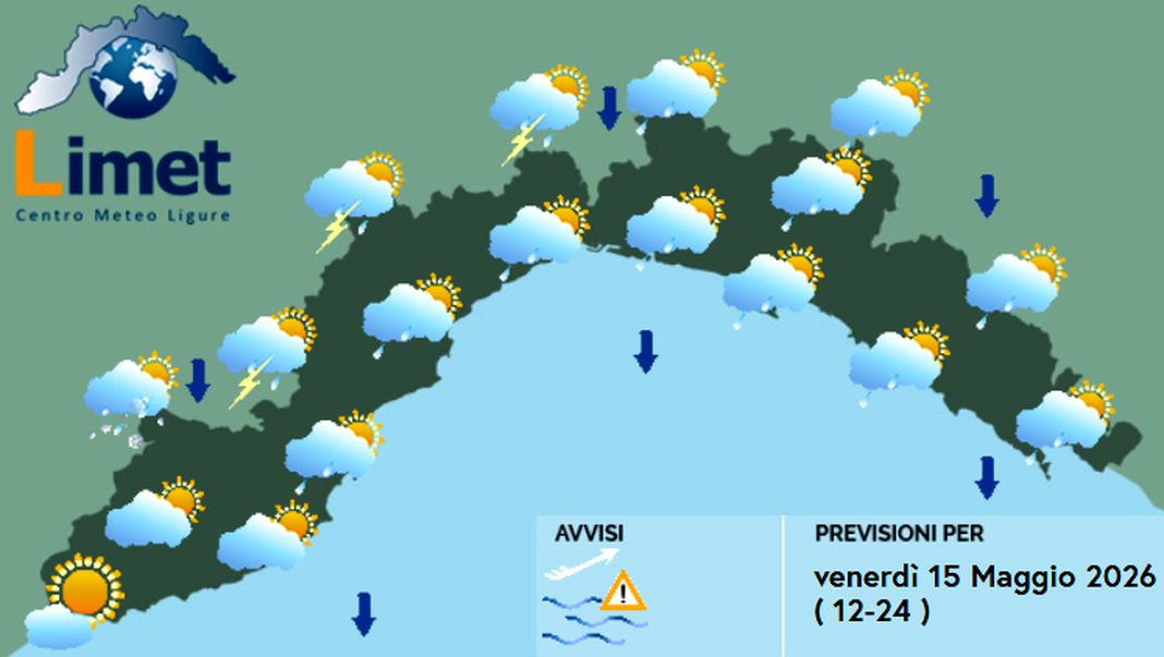 Meteo Liguria, aumentano le nuvole e tornano i temporali meteo liguria venerdì 15 maggio 2026