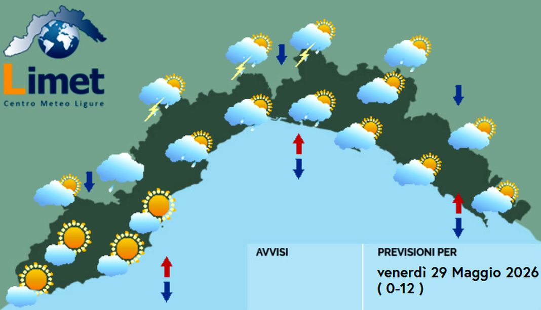 Meteo Liguria, aria più fresca porta instabilità temporanea meteo liguria venerdì 29 maggio 2026
