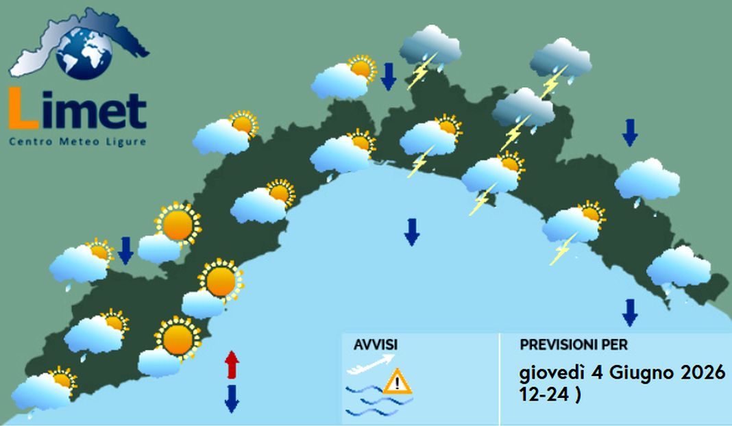 Meteo Liguria, mattinata con il sole, possibili temporali nel pomeriggio meteo Liguria giovedì 4 giugno 2026