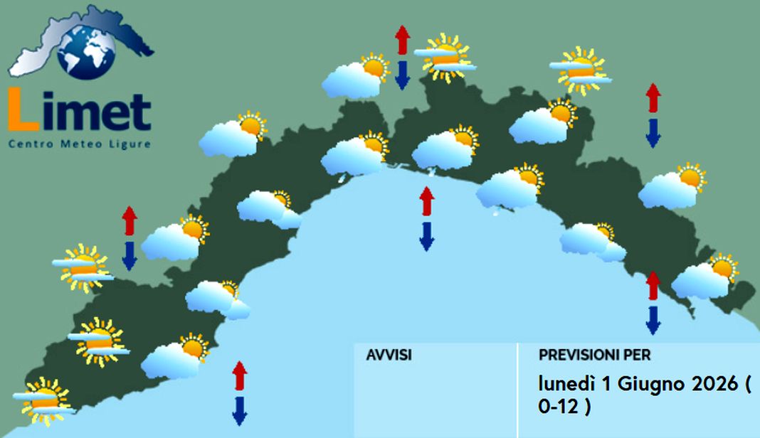 Meteo Liguria, aumentano le nuvole, domani torna la pioggia meteo Liguria lunedì 1 giugno 2026
