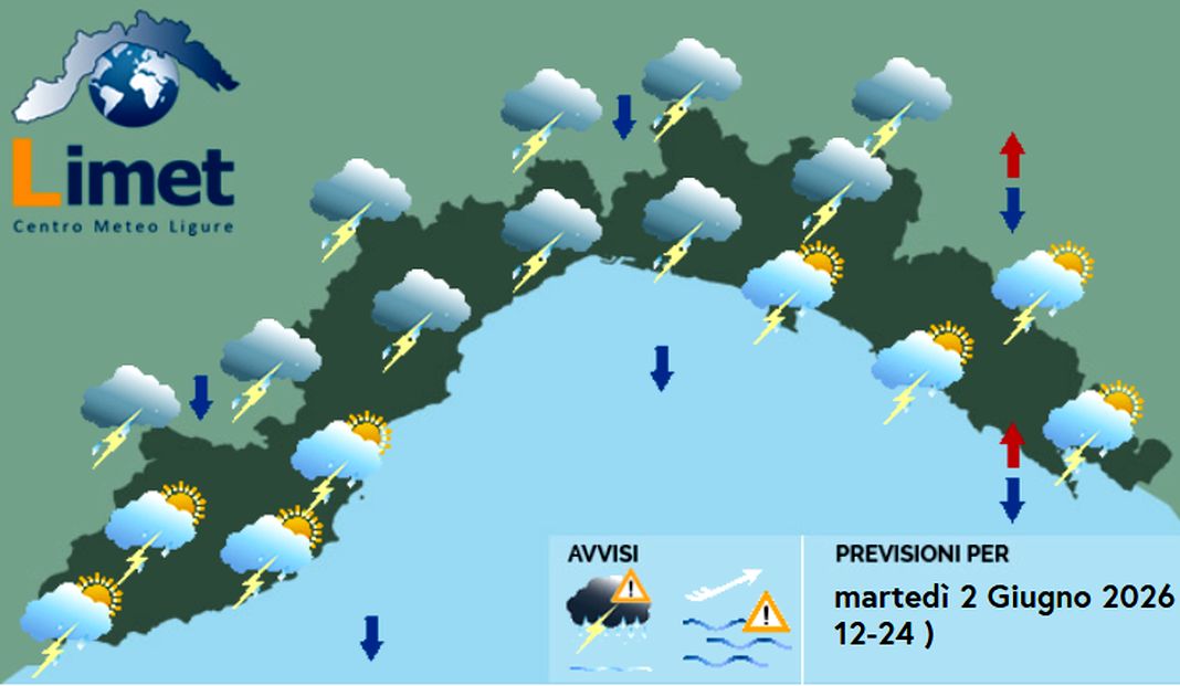Meteo Liguria, veloce peggioramento con temporali e vento forte meteo liguria martedì 2 giugno 2026