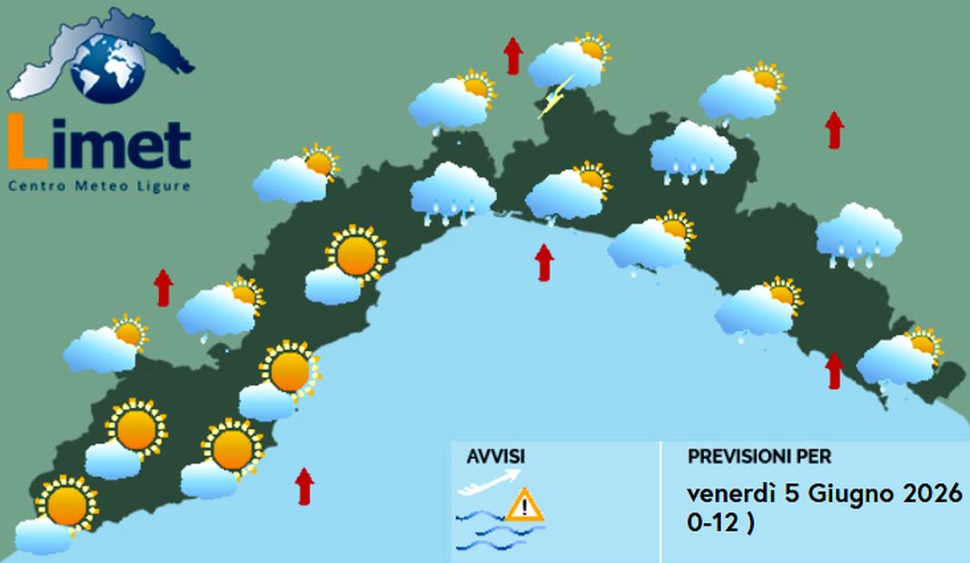 meteo liguria venerdì 5 giugno 2026