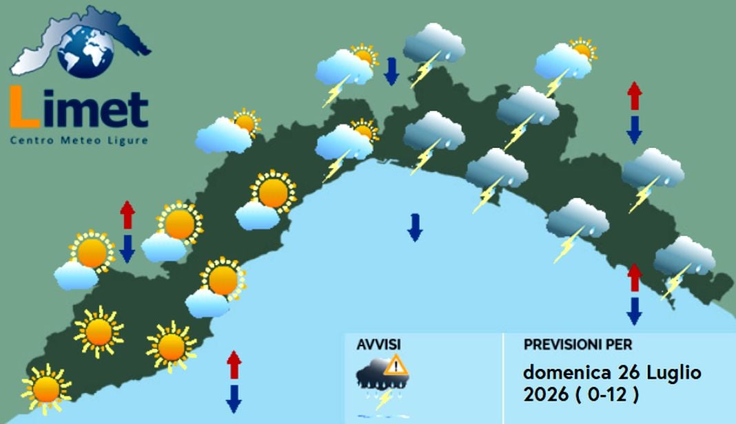 Meteo Liguria, perturbazione porta temporali e pioggia meteo Liguria domenica 26 luglio 2026