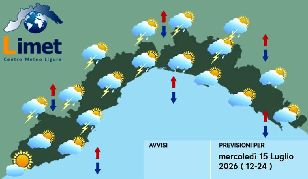 Meteo Liguria, ancora caldo ma possibili temporali nel pomeriggio meteo Liguria meroledì 15 luglio 2026