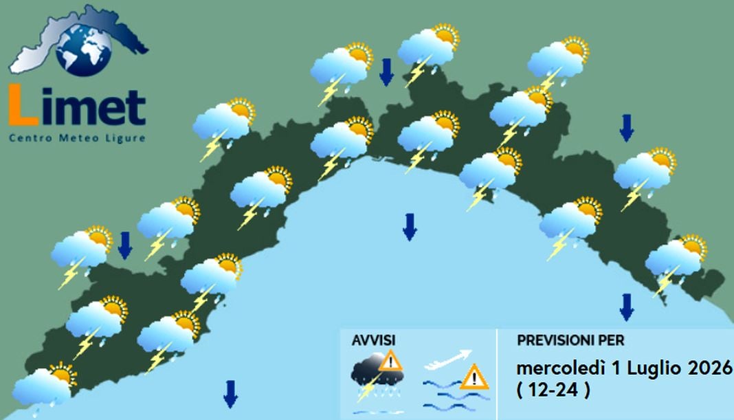 Meteo Liguria, veloce peggioramento con possibili temporali pomeridiani meteo liguria mercoledì 1 luglio 2026
